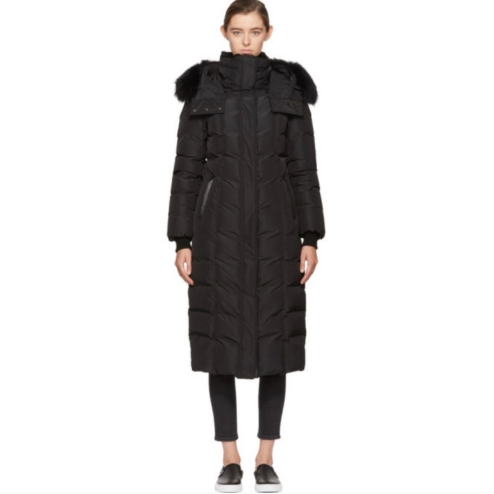 Mackage Jada full length down coat with rare black wolf fur hood